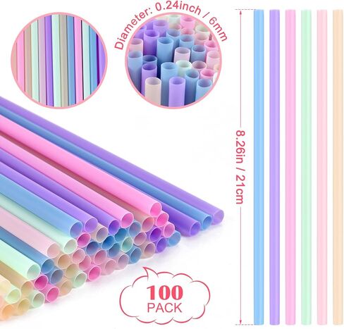 [100 قطعة] شفاطات شرب بلاستيكية ملونة للاستعمال مرة واحدة - شفاطات لطيفة بطول 8.26 سم وقطر 0.24 سم للعصير والقهوة والحليب والكوكتيل، مثالية لحفلات العزوبية وحفلات أعياد الميلاد وحفلات الزفاف وحفلات استقبال المولود الجديد in Kuwait