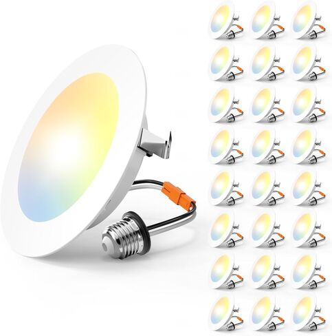 إضاءة Amico راحة 5/6 بوصة، 24 حزمة 5CCT مصابيح LED مسطحة، 2700K/3000K/4000K/5000K/6000K قابلة للتحديد، 12W Eqv 120W، سطوع 1050LM، تركيب التحديثية - ETL وFCC in Kuwait