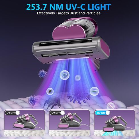 Mattress Vacuum Cleaner UVC 253.7nm Light with 16Kpa Strong Suction, 145°F Heat, Ultrasonic, HEPA Filter, Versatile Bed, Pillow and Couch Vacuum Cleaner (16.4ft Corded, 500W) in Saudi Arabia