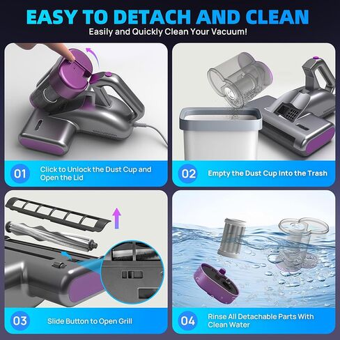 Mattress Vacuum Cleaner UVC 253.7nm Light with 16Kpa Strong Suction, 145°F Heat, Ultrasonic, HEPA Filter, Versatile Bed, Pillow and Couch Vacuum Cleaner (16.4ft Corded, 500W) in Saudi Arabia