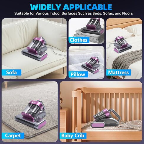 Mattress Vacuum Cleaner UVC 253.7nm Light with 16Kpa Strong Suction, 145°F Heat, Ultrasonic, HEPA Filter, Versatile Bed, Pillow and Couch Vacuum Cleaner (16.4ft Corded, 500W) in Saudi Arabia