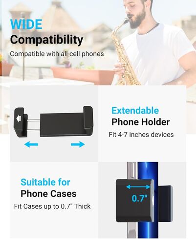 Alto/Tenor Saxophone Lyre Phone Holder with Adjustable Arm, Sax Accessories Music Mount for Marching Band, Fit iPhone 17 Pro Max, Galaxy, All 4-7" Smartphone in Kuwait