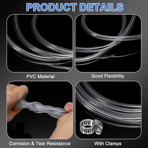 uxcell PVC Clear Vinyl Tubing, 0.24" ID. 0.31" OD. 16.4 ft Length PVC Tube, Drain Hose, Water Pump Hose, Irrigation Pipe, Plastic Tube with Clamps for Water Oil Transfer, Transparent in Saudi Arabia