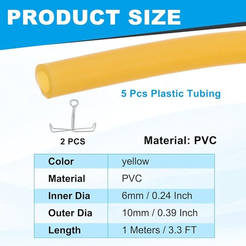 PATIKIL 5pcs Plastic Tubing, 6mm x 10mm x 1M Vinyl Tubing Clear Tube with Hose Clamps, Soft Hose Line Pipe for Multipurpose Industrial Vinyl Aquarium in Saudi Arabia