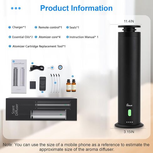 Hotel Collection Diffuser Machine,Remote,Whisper-Quiet,Aluminum,1500 Sq Ft,Waterless Essential Oil Diffuser - Matte Black in Saudi Arabia