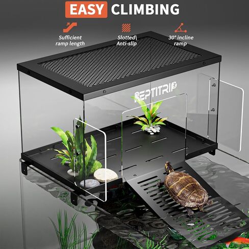 منصة ورسام السلحفاة والرصيف - منحدر سلحفاة من الفولاذ المقاوم للصدأ ، السطح غير القابل للانزلاق - يناسب الخزانات العريضة 18-20 بوصة ، 40/50 // 59/65/75/90/100/125/150 جالون جالون in Kuwait