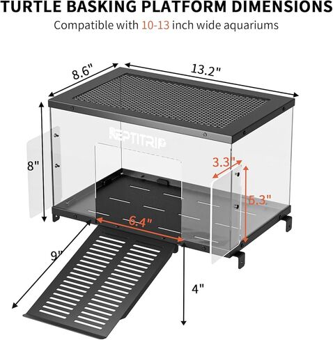 منصة ورسام السلحفاة والرصيف - منحدر سلحفاة من الفولاذ المقاوم للصدأ ، السطح غير القابل للانزلاق - يناسب الخزانات العريضة 18-20 بوصة ، 40/50 // 59/65/75/90/100/125/150 جالون جالون in Kuwait