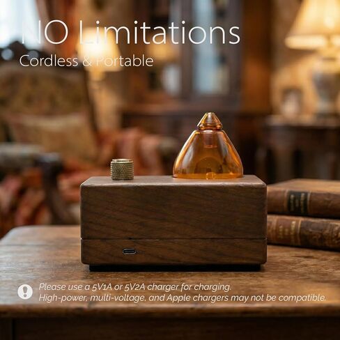 موزع روائح الزيوت العطرية الزجاجي الفاخر من العنبر مع قاعدة خشبية مصنوعة يدويًا للعلاج بالروائح العطرية، موزع روائح ريترو بدون ماء مع رذاذ بارد، بخاخات زيت لاسلكية قابلة لإعادة الشحن مع مصباح LED ومؤقت، موديل 2026 in Kuwait