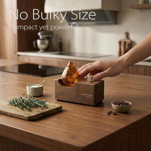 موزع روائح الزيوت العطرية الزجاجي الفاخر من العنبر مع قاعدة خشبية مصنوعة يدويًا للعلاج بالروائح العطرية، موزع روائح ريترو بدون ماء مع رذاذ بارد، بخاخات زيت لاسلكية قابلة لإعادة الشحن مع مصباح LED ومؤقت، موديل 2026 in Kuwait