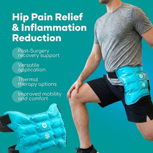 حزمة باردة للورك من الدرجة المتوسطة مع حزام قابل للتعديل - حزمة ثلج الورك لتخفيف آلام الورك - غلاف جل بارد قابل لإعادة الاستخدام - غلاف علاج بارد مرن لاستعادة تورم الالتهاب ودعم الحركة اليومية in Kuwait