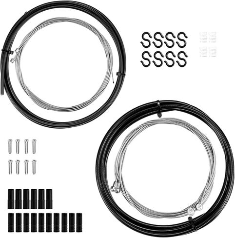طقم كابل الدراجة العالمي EMERK، مجموعة استبدال كابل فرامل الدراجة والتحويل مع غطاء وكابلات Derailleur وأغطية نهاية وحلقات دائرية، يناسب دراجات الحصى على الطرق الجبلية، أسود in Kuwait
