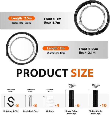 طقم كابل الدراجة العالمي EMERK، مجموعة استبدال كابل فرامل الدراجة والتحويل مع غطاء وكابلات Derailleur وأغطية نهاية وحلقات دائرية، يناسب دراجات الحصى على الطرق الجبلية، أسود in Kuwait
