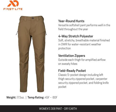 First Lite Women's 308 Pant - Stretch Camo Hunting Pants with Hip Vents in Saudi Arabia