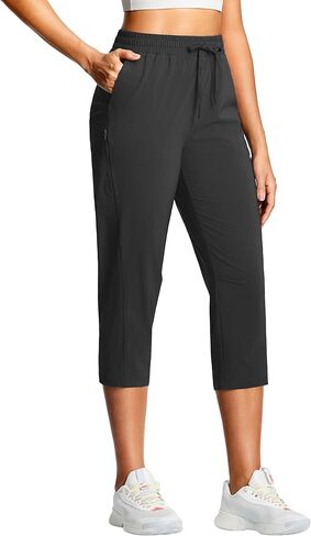 ISEEGZ 21" Hiking Capri Pants for Women Elastic Waist Cargo Capris with Pockets Lightweight Quick Dry for Outdoor Casual in Saudi Arabia