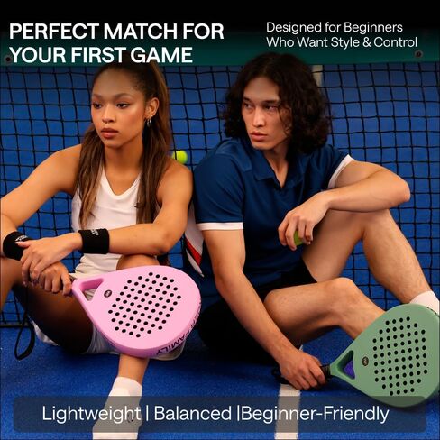 Padel Racket with Overgrip & 2 Wristbands – Memory EVA Foam, Perfectly Balanced – Pala de Padel – Fiberglass Paddle for Beginners and Intermediates – Includes 420D Fiber Bag in Kuwait