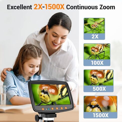مجهر ليبان الرقمي مع شاشة LCD مقاس 7 بوصات، مجهر لحام تكبير 1500X مع HDMI، مجهر عملة مع مستشعر صورة 12 ميجابكسل، متوافق مع Windows/Mac/TV (بطاقة 32 جيجابايت) in Kuwait