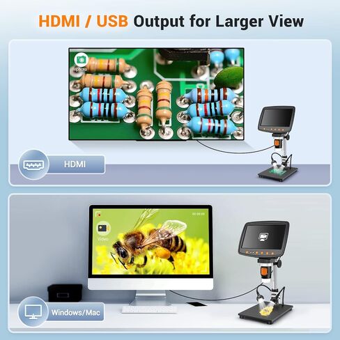 مجهر ليبان الرقمي مع شاشة LCD مقاس 7 بوصات، مجهر لحام تكبير 1500X مع HDMI، مجهر عملة مع مستشعر صورة 12 ميجابكسل، متوافق مع Windows/Mac/TV (بطاقة 32 جيجابايت) in Kuwait