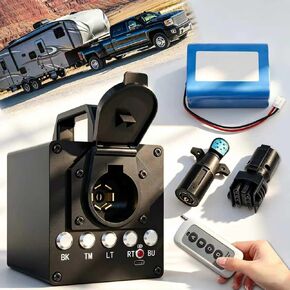 Portable Trailer Light Tester Box, Wireless Remote Control Operation, with 12V 10Ah Battery and 7 Pin Trailer Plug, 7-Way Flat (Spade) 3/4/5-Flat Pin Type, Testing Most Trailer Taillights in Kuwait