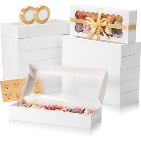 24 علبة مخبز مع نافذة، صندوق بسكويت منبثق تلقائيًا مقاس 16 × 6.5 × 2.5 بوصة مع شريط وعصي، صناديق مكافآت طويلة لملفات تعريف الارتباط للفراولة والشمبانيا وكيك بوبس والدونات in Kuwait