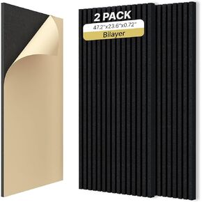 قطعتان من ألواح الجدران الصوتية السميكة مزدوجة الطبقة ذاتية اللصق، مقاس 47 بوصة × 23.6 بوصة × 0.72 بوصة، ألواح كبيرة عازلة للصوت عالية الكثافة للجدران، لوحة التقشير واللصق، ديكور داخلي للحائط، أسود in Kuwait