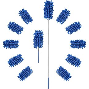 ZZ LAZYCOTTAGE 12 عبوة من منافض الألياف الدقيقة للتنظيف، منفضة غبار عالية مع عمود تمديد، منفضة ريش ذات مقبض طويل، لوازم التنظيف المنزلية للسقف والسيارة والأثاث والمروحة والأرائك (أزرق) in Kuwait