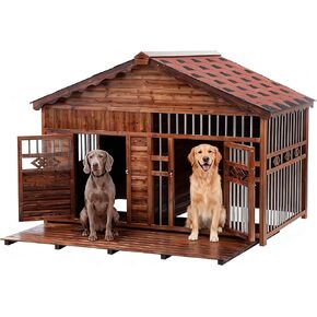 Extra Large Dog House Outdoor Made of Solid Pine Wood, Warm Doghouse, Dog House with Elevated Floor for Large Dogs, (Wood, 6XL) in Saudi Arabia