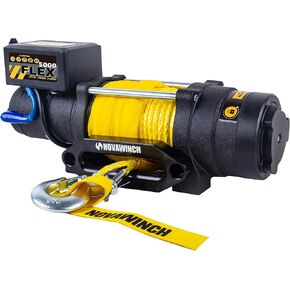 Flex 5000 lb Trailer Winch 12V Electric - Synthetic Rope, IP68 Sealed Planetary Gearbox, Hawse Fairlead, Auto-Lock Brake, Waterproof Remote - Flatbed, Boat Trailer, Equipment Hauler, SAE in Saudi Arabia