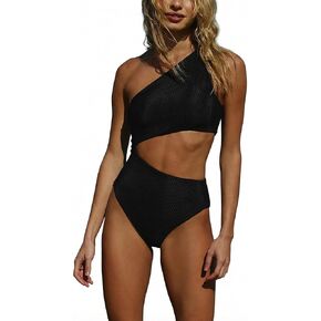 Women's Ribbed One Piece Swimsuit Bathing Suit,One Shoulder, Double Layer Fabric, High Cut Leg, Cheeky Bottom in Kuwait