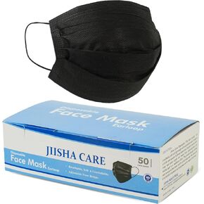 Medical Grade Black Disposable Face Masks-Protective 3 Ply Face Mask for Adults, Comfortable,Soft, Breathable Black (50) in Saudi Arabia