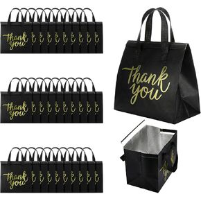 عبوة من 80 كيس بقالة معزول، وحقائب توصيل الطعام، وحقائب تبريد للاستعمال مرة واحدة، وحقائب سفر للسفر والنزهات (أسود وذهبي شكرًا لك) in Kuwait