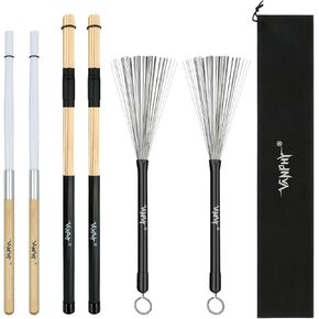 مجموعة فرش الطبل - 3 عبوات (فرش طبلة الجاز وأعواد الطبول المصنوعة من الخيزران وفرش طبلة النايلون) مع حقيبة سوداء لأداء ممارسة قرع طبول موسيقى الجاز in Kuwait