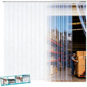 118x106 Inch PVC Strip Door Curtain Kit, Heavy Duty Waterproof Clear Door Curtain for Walk-in Cooler, Freezer, Warehouse & Garage, Hurricane Shutters, Energy Saving and Easy Install(Clear) in Kuwait