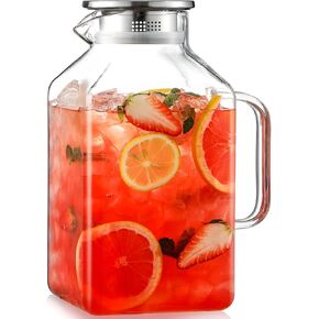 1 Gallon Square Glass Pitcher with Lid and Spout, Borosilicate Glass Carafe for Hot/Cold Drink, Water Pitchers with Handle for Fridge, Extra Large Jug for Iced Tea, Coffee, Juice, Beverage in Kuwait