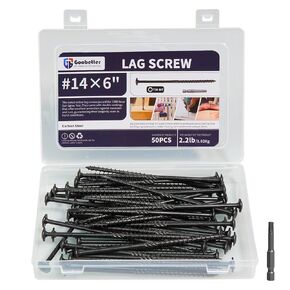 Lag Screws 6 Inch, 50PCS Heavy Duty Construction Screw, Structural Wood Screw #14 x 6, Rust Resistant, Washer Head, Black Coated Exterior Wood/Lag Screws Hex Socket Included in Kuwait