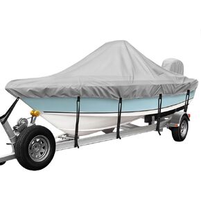 غطاء قارب وحدة التحكم المركزية، 17'-19'ft مقاوم للماء 900D PU غطاء قارب قابل للقطر للخدمة الشاقة لقارب وحدة التحكم المركزية، قماش بوليستر مقاوم للأشعة فوق البنفسجية من الدرجة البحرية مع غطاء محرك، رمادي in Kuwait