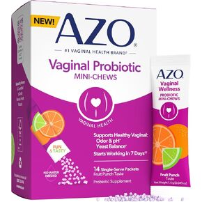 AZO Vaginal Probiotic Mini-Chews for Women, Supports Healthy Vaginal Odor, Healthy Vaginal Flora, Yeast Balance and pH*, Delicious Fruit Punch Taste, 14 Count in Kuwait