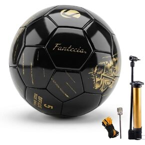 كرة القدم مقاس 5، كرة قدم من جلد البولي يوريثان للاستخدام الداخلي والخارجي للشباب والكبار، كرة قدم سوداء مع طباعة ذهبية in Kuwait