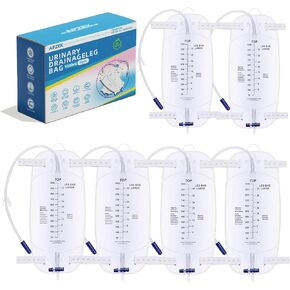 6 Pack 1000ml Foley Catheter Leg Bags, Urinary Drainage Bag for Men Women with Anti-Reflux Valve 18" Tubing and Adjustable Cloth Straps, Easy Flip Drain Individually Packed in Kuwait