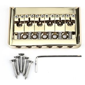 جسر ثابت للجيتار مكون من 6 أوتار من سبائك الزنك 10.5 مم (13/32 بوصة) جسر جيتار كهربائي متوافق مع قطع غيار الجيتار الكهربائي طراز Fender Strat Telecaster ذو 6 أوتار (ذهبي) in Kuwait