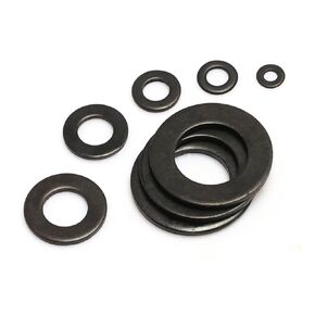 غسالات Qinlu-غسالات مسطحة من الفولاذ الأسود، حشوات أثاث معدنية مستديرة عادية M2 M2.5 M3 M4 M5 M6 M8 M10 M12، لإصلاح المصانع (M4X9X0.8 (30 قطعة)) in Kuwait