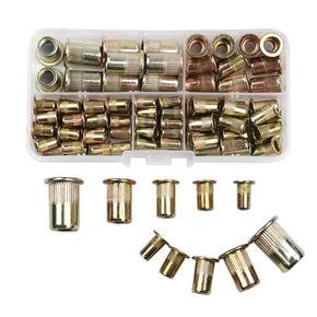 Qinlu-غسالات الكربون الصلب برشام المكسرات M3 M4 M5 M6 M8 إدراج المسامير رأس مسطح الخيوط المكسرات ريفنوت الجوز مجموعة غطاء، 100 قطعة، لإصلاح المصانع (100 قطعة مع صندوق) in Kuwait