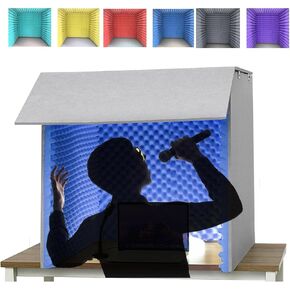 كشك صوتي محمول للتسجيل، درع عزل الميكروفون، مكعب كشك إسفنجي ماص للميكروفون، غطاء عازل للصوت لسطح المكتب، مناسب للاستوديو والمدونة والاستخدام الصوتي، أزرق-80 * 80 * 80 in Kuwait