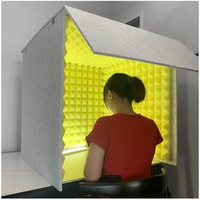 صندوق كشك صوتي محمول لتسجيل الصوت، فلتر انعكاس ودرع عزل للميكروفون قابل للطي، عازل ضوضاء فائق الكثافة يمتص الصوت لسطح المكتب، الاستوديو، البودكاست، رمادي أصفر-80x80x80 سم in Kuwait