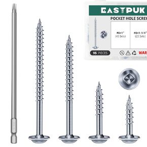 #8 Pocket Hole Screws Assortment Kit, 95Pcs Anti-Rust Zinc Plated Pocket Screws, Self-Tapping Tip Square Drive Wood Screw for Furniture with 150mm Drill Bit in Kuwait