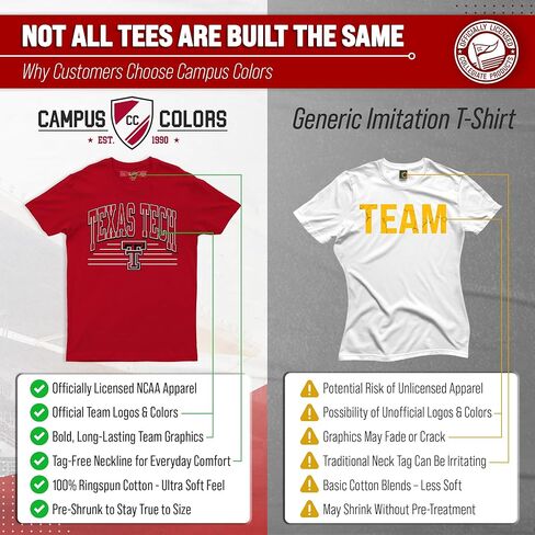 Campus Colors NCAA Adult Unisex Overtime Classics T-Shirt, Tag-Less Ringspun Cotton, Short Sleeve College Tees in Saudi Arabia