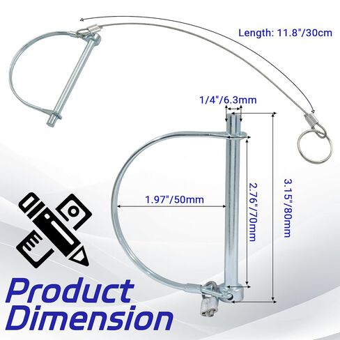 Luomorgo 2 Pack Trailer Coupler Locking Pins with Anti-Lost Rope Ring - 1/4" x 3.2" (6.3mm x 80mm) Hitch Pins for Farm, Lawn & Towing, Trucks & Equipment in Saudi Arabia
