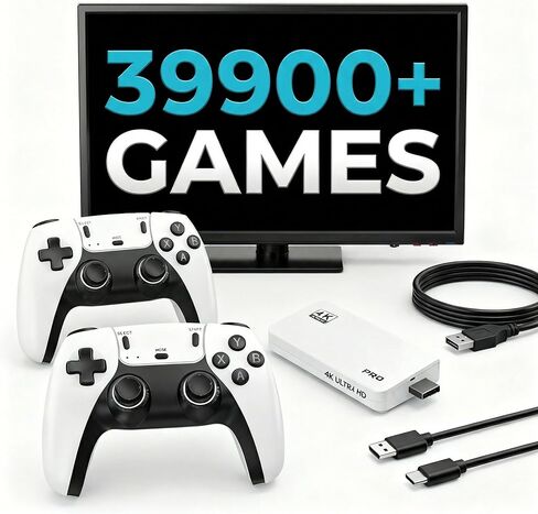 Retro Gaming Console, Plug and Play Video Game Console Built in 40000+ Games,28 Classic Emulators, 4K High Definition HDMI Output for TV with Dual Controllers in Saudi Arabia