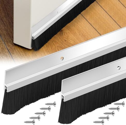 Gisafai 2 قطعة من الألومنيوم لباب الاجتياح مع فرشاة PP ناعمة 8 مسامير طويلة من أسفل فرشاة باب الاجتياح لباب المرآب الخارجي للمنزل (36 بوصة، بني) in Kuwait