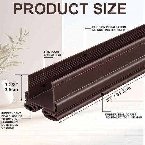 Yaocom 2 Strip Brown 32 Inch Vinyl U-Shape Door Bottom Seal, Slide on Weatherstrip Interior Door Bottom to Block Light and Reduce Noise Fits 32 x 1-3/8 Doors, Fills 1/2 1-1/2 Gaps in Saudi Arabia