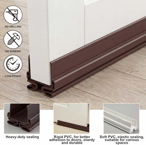 Yaocom 2 Strip Brown 32 Inch Vinyl U-Shape Door Bottom Seal, Slide on Weatherstrip Interior Door Bottom to Block Light and Reduce Noise Fits 32 x 1-3/8 Doors, Fills 1/2 1-1/2 Gaps in Saudi Arabia